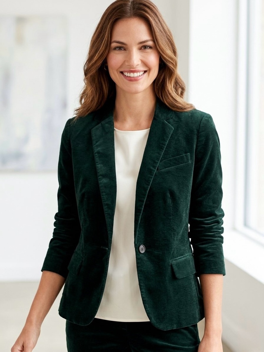 Talbots Single Button Velvet Blazer Jacket Lined, Forest Green, Size 10